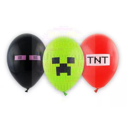 Minecraft mintás gumi lufi 30 cm-es, 6 db/csomag