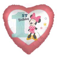 Minnie Mouse Szív Alakú Első Szülinapi Fólia Lufi