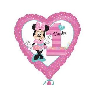 Minnie Mouse Szív Alakú Első Szülinapi Fólia Lufi