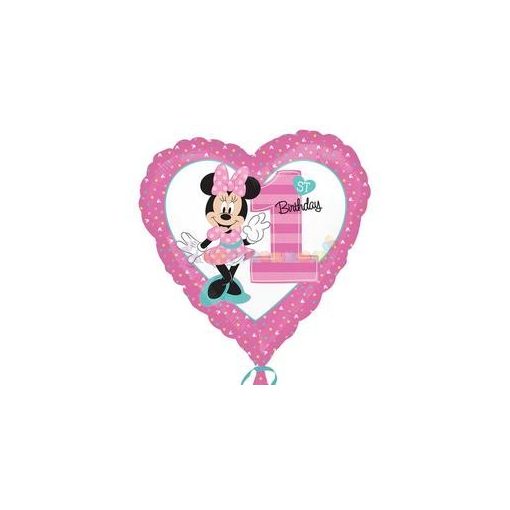 Minnie Mouse Szív Alakú Első Szülinapi Fólia Lufi
