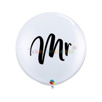 Mr. Fehér Esküvői Kerek Latex Lufi - 91 cm