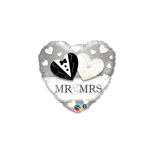 Mr. & Mrs. Wedding Esküvői Szív Fólia Lufi