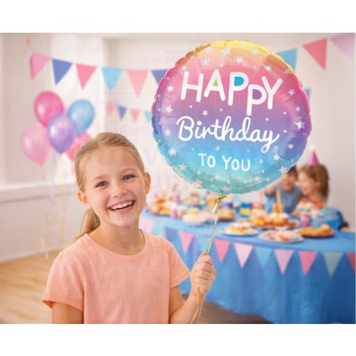 Happy Birthday Pastel Ombre & Stars Szülinapi Fólia Lufi