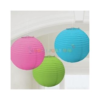   Multi - Kék, Pink és Zöld Színű Parti Gömb Lampion - 24 cm, 3 db-os