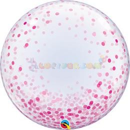 Pink Konfetti Pöttyös Mintás Deco Bubble Lufi, 61 cm-es