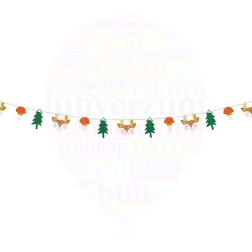 Rénszarvas, karácsonyfa és gomba girland karácsonyra - 3 m