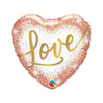 Rózsaarany szív fólia lufi, Love felirattal - 45 cm