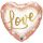 Rózsaarany szív fólia lufi, Love felirattal - 45 cm