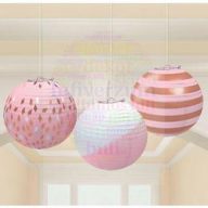 Rosegold Arany Parti Lampion - 24 cm, 3 db-os