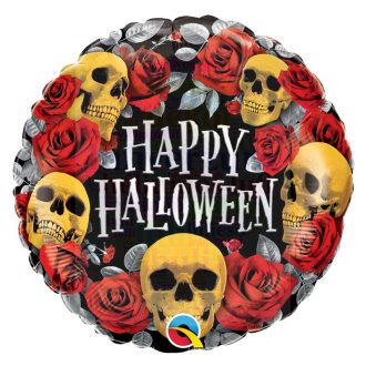 Rózsák és Koponyák - Halloween Fólia Lufi, 45 cm