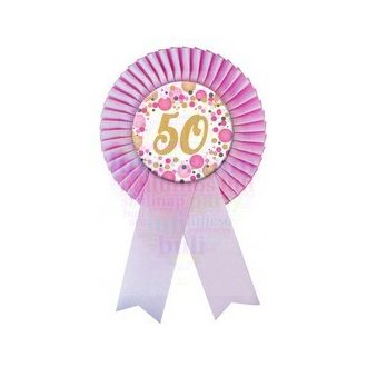   Rózsaszín Szalagos 50-es Pasztell Konfettis Szülinapi Számos Parti Kitűző