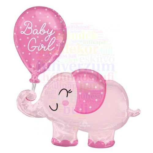 Rózsaszín Elefánt Fólia Lufi Babaszületésre
