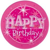   Happy Birthday Rózsaszín Sparkle Szülinapi Parti Tányér - 23 cm, 8 db-os