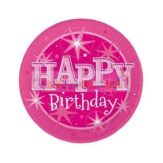   Happy Birthday Rózsaszín Sparkle Szülinapi Parti Tányér - 23 cm, 8 db-os
