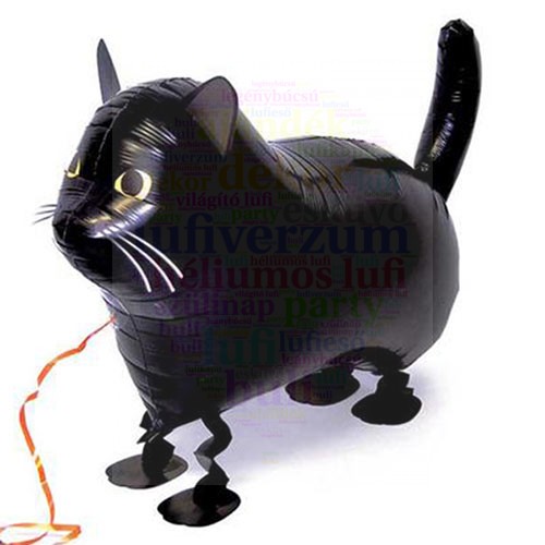 Sétáló fekete cica fólia lufi - 50 cm
