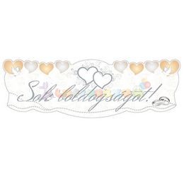 Sok Boldogságot Szívek és Galambok Ezüst Esküvői Banner - 90 cm x 30 cm