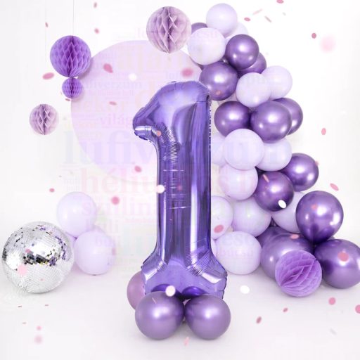 Számos lila fólia lufi 86 cm - 1