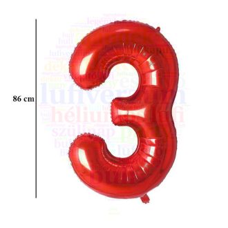 Számos piros fólia lufi 86 cm - 3