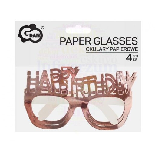 Papír rózsaarany szülinapi party szemüveg 4 db-os