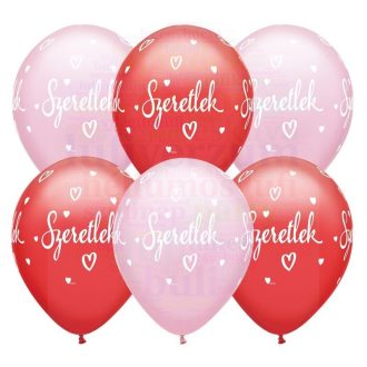   28 cm-es Szeretlek feliratos, szív mintás latex Lufi Darabra