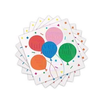   Színes Léggömb Mintás - Colourful Balloons Parti Szalvéta - 16 db-os, 33 cm x 33 cm