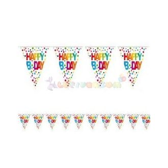   Színes Pöttyös Happy Bday Szülinapi Zászlófüzér - 10 m