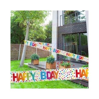   Happy Bday Rainbow Dots - Színes Pöttyös Szülinapi Parti Kordonszalag - 15 m