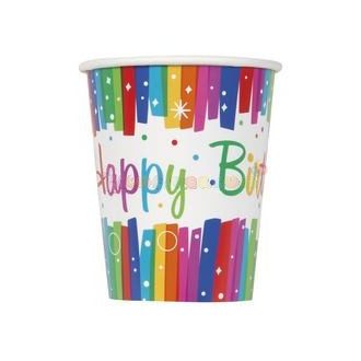   Szivárvány Szalagos Szülinapi Parti Pohár - 8 db-os, 270 ml