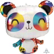 Szivárványos panda fólia lufi 60 cm