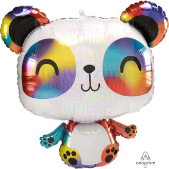 Szivárványos panda fólia lufi 60 cm
