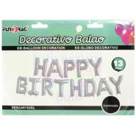   Happy Birthday - Születésnapi fólia lufi betű füzér ezüst