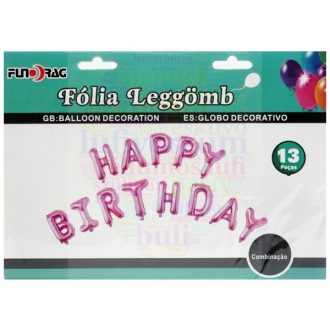   Happy Birthday - Születésnapi fólia lufi betű füzér rózsaszín