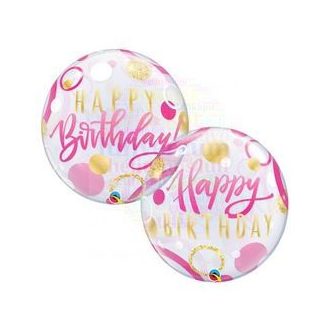 Arany Pink Szülinapi Bubbles Lufi, 56 cm-es