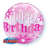   Birthday Pink Starburst Sparkle Szülinapi Bubbles Lufi, 56 cm-es