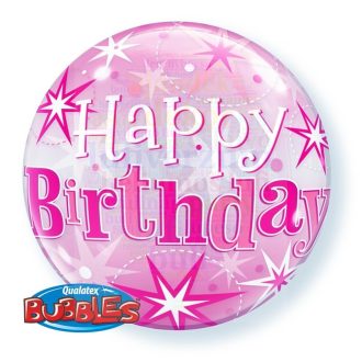   Birthday Pink Starburst Sparkle Szülinapi Bubbles Lufi, 56 cm-es