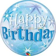   Birthday Blue Starburst Sparkle Szülinapi Bubbles Lufi, 56 cm-es