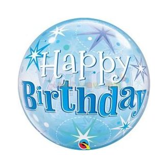   Birthday Blue Starburst Sparkle Szülinapi Bubbles Lufi, 56 cm-es