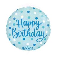 Kék pöttyös szülinapi fólia lufi - 45 cm