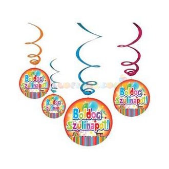 Boldog Szülinapot Színes Parti Függődekoráció, 6 db-os