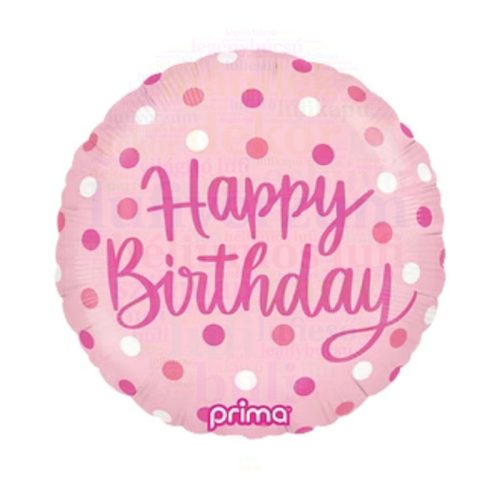 Pink pöttyös szülinapi fólia lufi - 45 cm