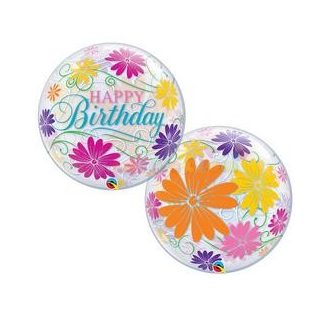 Szülinapi Virág Mintás Bubble Lufi, 56 cm-es
