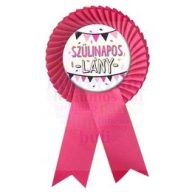   Magenta Rózsaszín Szalagos Szülinapos Lány Rózsaszín-Fekete Parti Kitűző