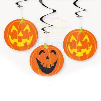   Tökfejek Spirális Függő Dekoráció Halloween-re - 3 db-os