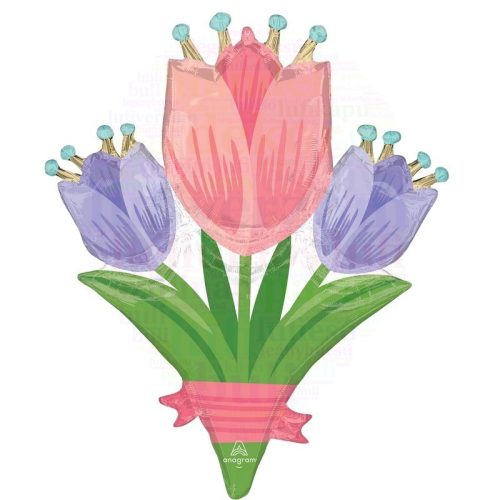 Tulipán virág csokor - Anyák Napi Fólia Lufi - 96 cm