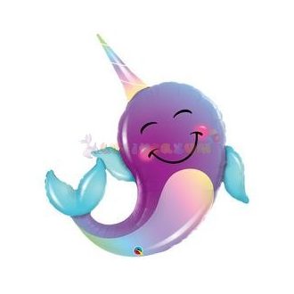   Vidám Mosolygó Narvál Delfin - Party Narwhal Super Shape Fólia Lufi