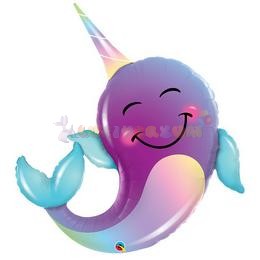 Vidám Mosolygó Narvál Delfin - Party Narwhal Super Shape Fólia Lufi