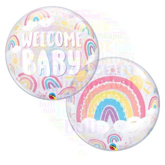   Welcome Baby Bohó Szivárvány Bubble Lufi Babaszületésre - 56 cm