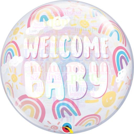 Welcome Baby Bohó Szivárvány Bubble Lufi Babaszületésre - 56 cm